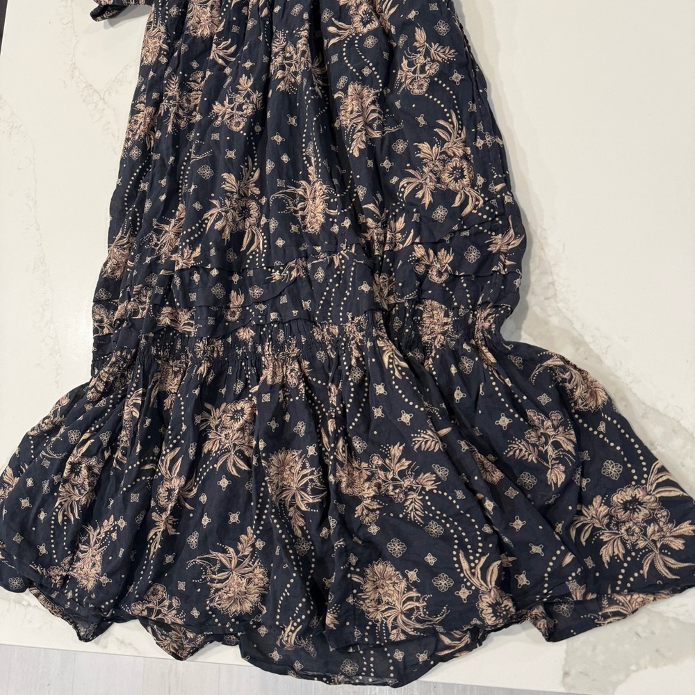 Free People Golden Hour Smocked Bodice Cotton Maxi Dress Women’s XS Black/Beige - Picture 6 of 15